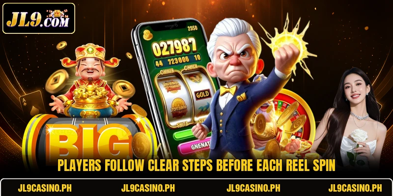 Players follow clear steps before each reel spin Players follow clear steps before each reel spin