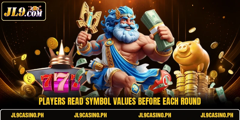 Players read symbol values before each round Players read symbol values before each round